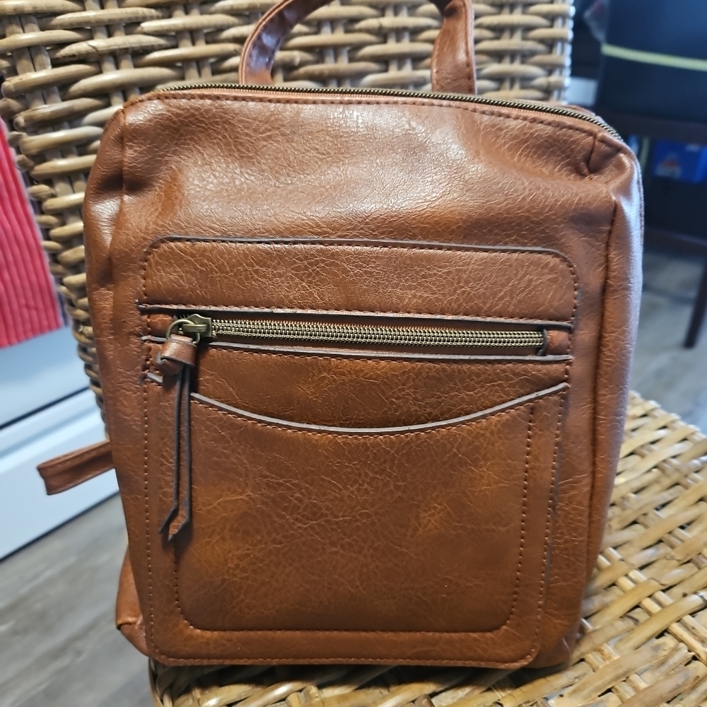 Brown Leather Backpack Purse Tote Travel Bag New